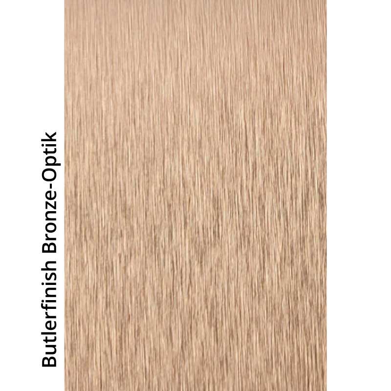 Nahaufnahme einer Oberfläche mit Butlerfinish Bronze-Optik, die eine gebürstete Textur zeigt.