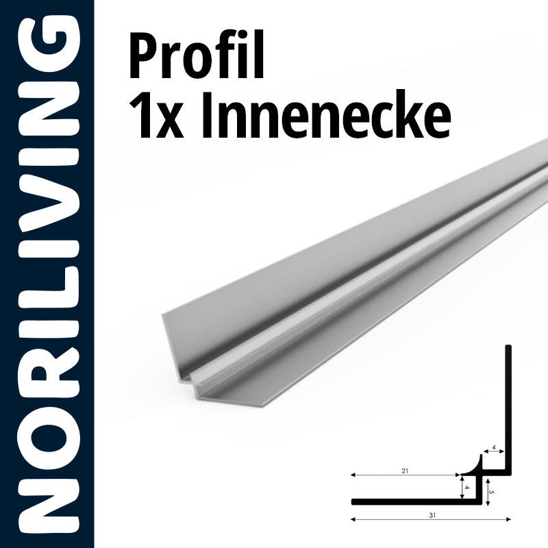 Noriliving Profil 1x Innenecke - Metallwinkel für Innenanwendung Profil 1x Innenecke von Noriliving, zeigt ein Metallprofil für Innenecken