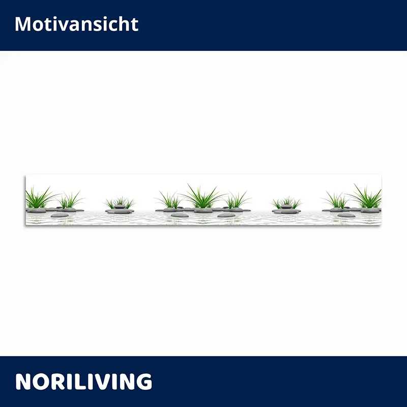 Leinwand mit grünen Pflanzen und dekorativen Steinen