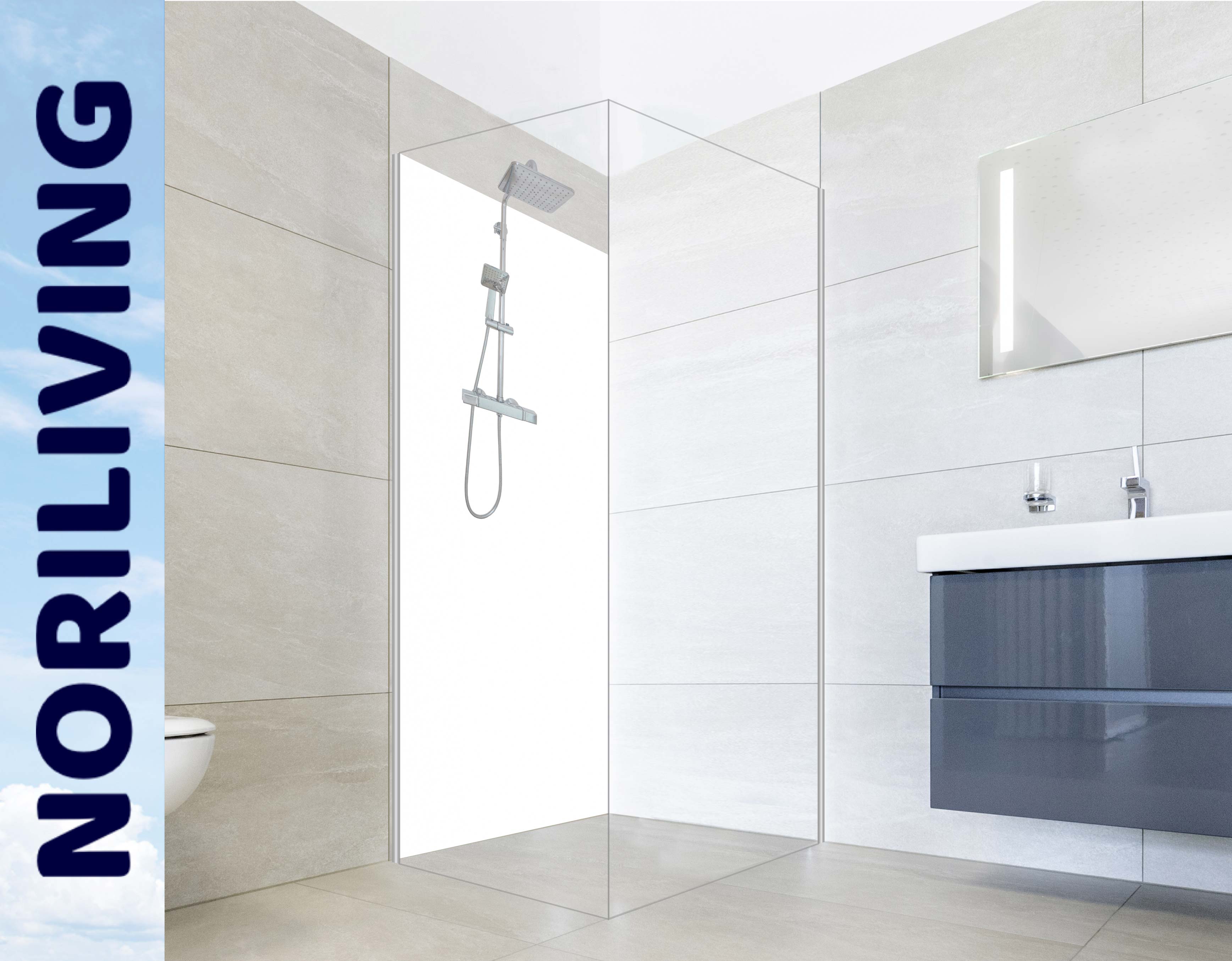 Moderne Duschkabine von NORILIVING im stilvollen, hellen Badezimmer