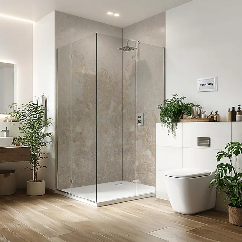 Moderne Glas-Dusche im stilvollen Badezimmer