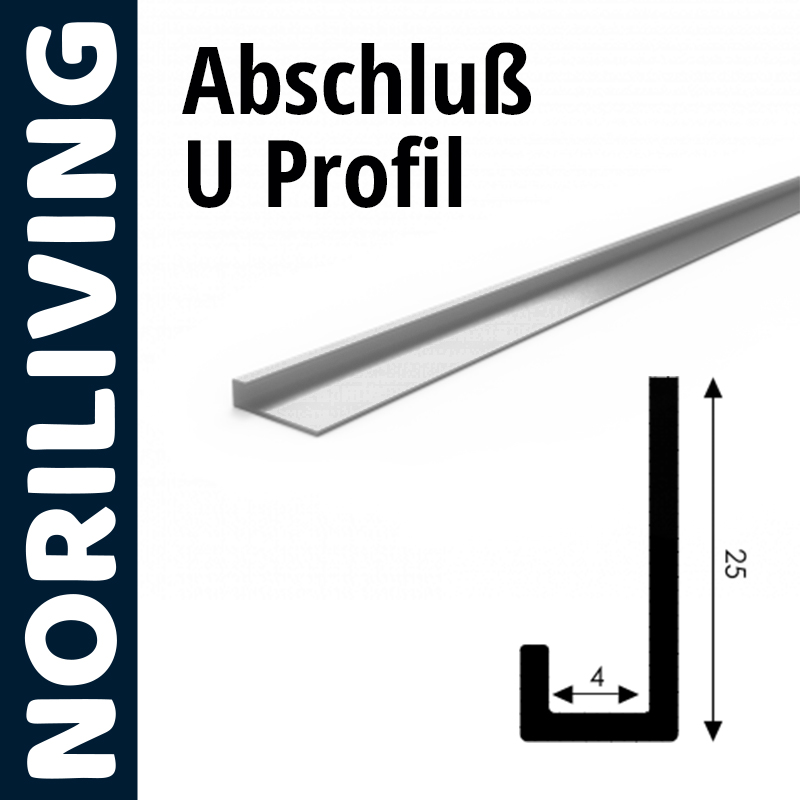 NORILIVING Abschluss U-Profil 25x4 mm Abschluss U-Profil von NORILIVING mit den Maßen 25x4 mm, ideal für Bauanwendungen.