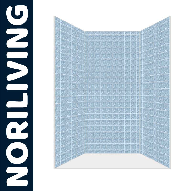 Blaue Wandverkleidung für Duschen mit Kachelmuster von Noriliving, ideal für moderne Badezimmer