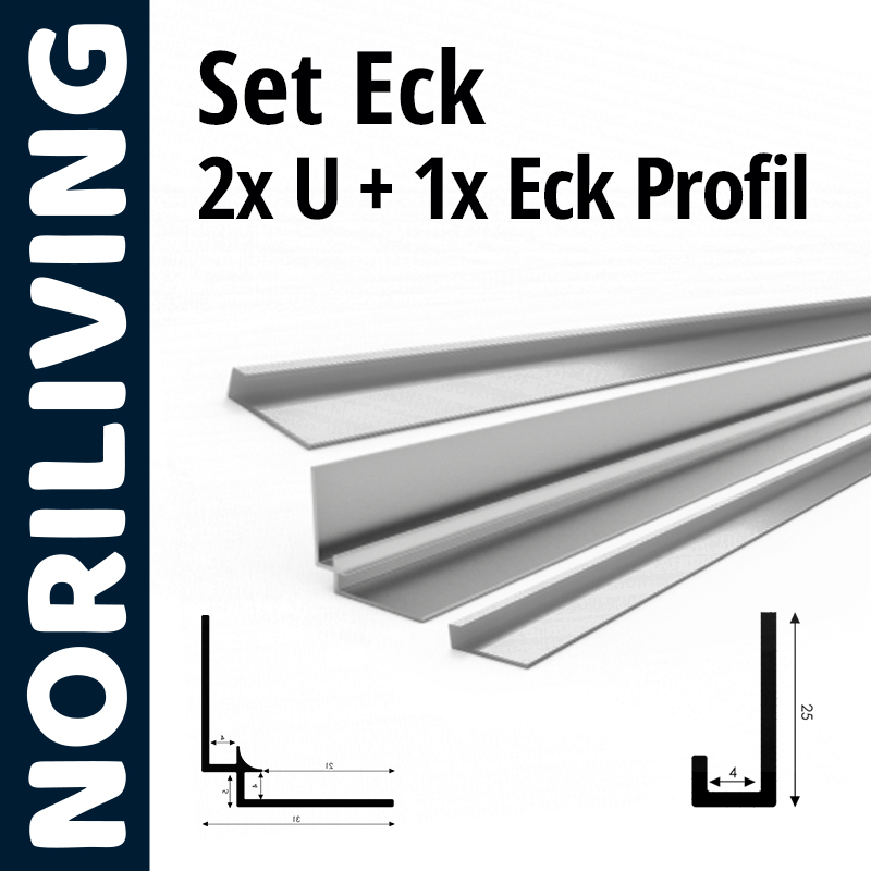 NORILIVING Set Eck - 2x U Profil + 1x Eck Profil NORILIVING Set Eck bestehend aus 2 U Profilen und 1 Eck Profil, ideal für Ecken und Kanten, inklusive Maßzeichnung