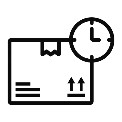 Symbol für Lieferzeit und Versandoptionen Ikone mit Paket und Uhr, die Lieferzeit andeutet